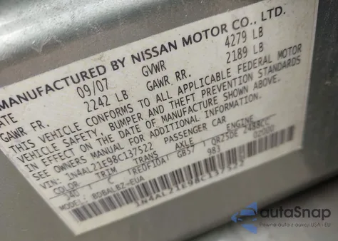 2008 Nissan Altima 2.5 S from USA, damaged, VIN 1N4AL21E98C137522